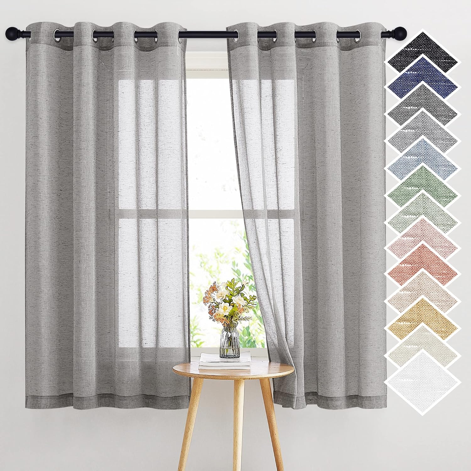 NICETOWN Linen Curtains Semi Sheer Bedroom Window Curtains