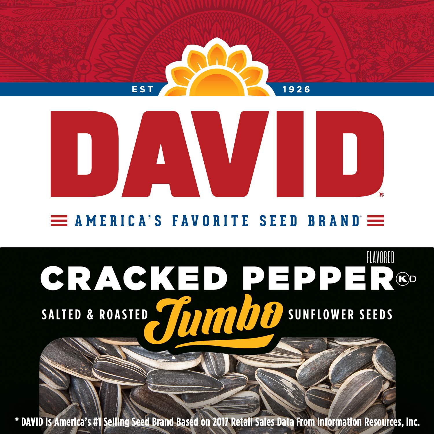 DAVID Jumbo Sunflower Seeds, Cracked Pepper Flavor, 5.25 oz.