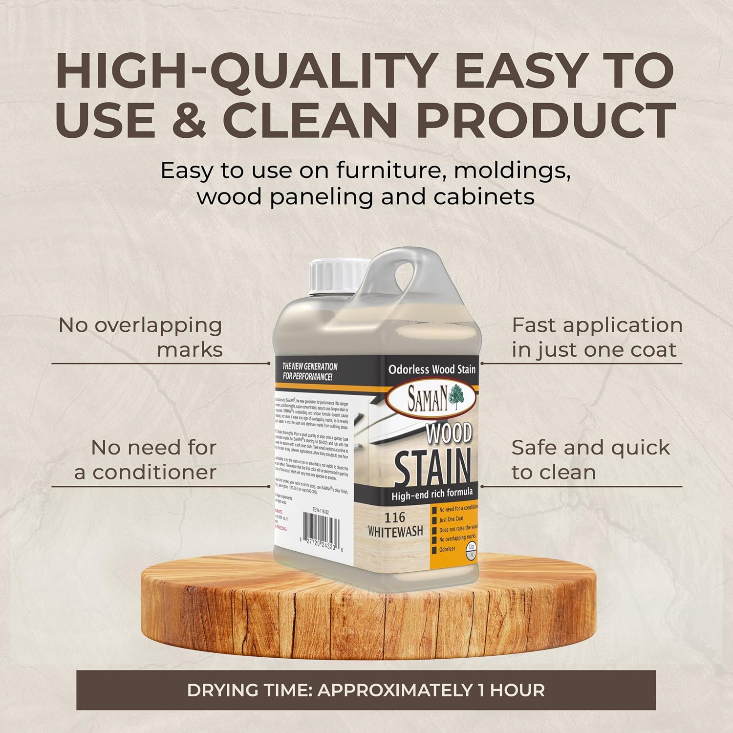 SamaN Interior Water Based Wood Stain - Natural Stain for Furniture, Moldings, Wood Paneling, Cabinets (Antique Walnut TEW-212-12, 12 oz)