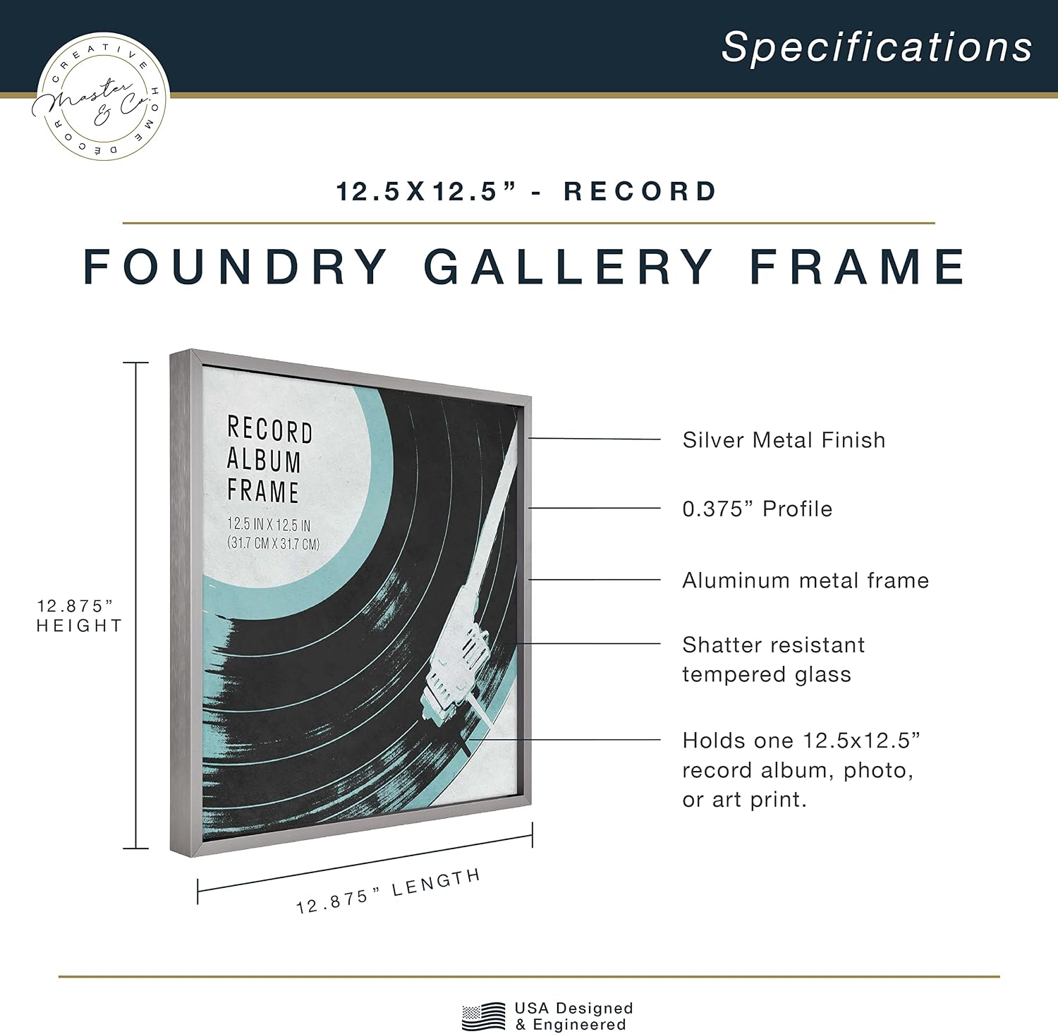 MCS Master & Co. Foundry Metal 12x12 Matted Picture Frame with 8x8 Photo Display
