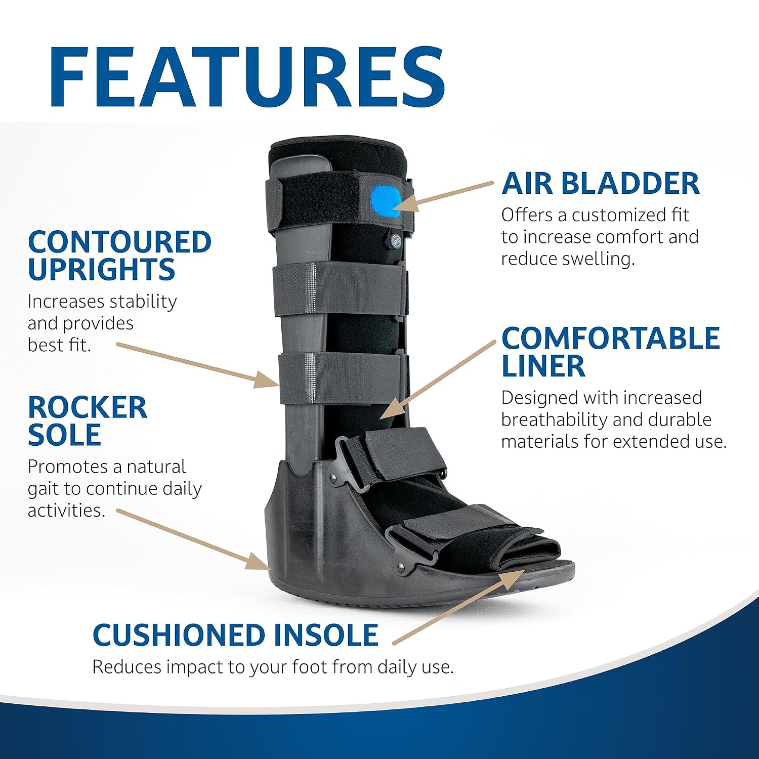United Ortho Air Cam Walker Fracture Boot, Small, Black