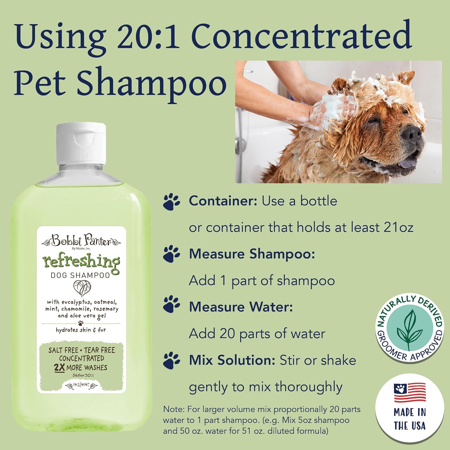 Bobbi Panter Soothing Dog Shampoo Tea Tree, Lavender, Cucumber & Oat Protein – Natural Formula for Sensitive Skin & Irritation Relief, Tear-Free, 30:1 Concentrate, Made in USA, 14 oz