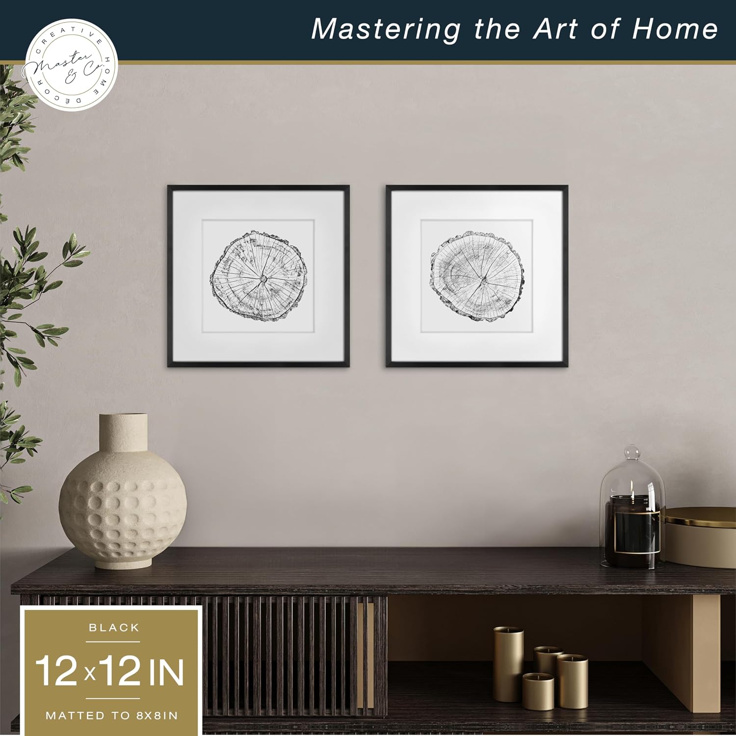 MCS Master & Co. Foundry Metal Picture Frame, 12x12 Matted to 8x8