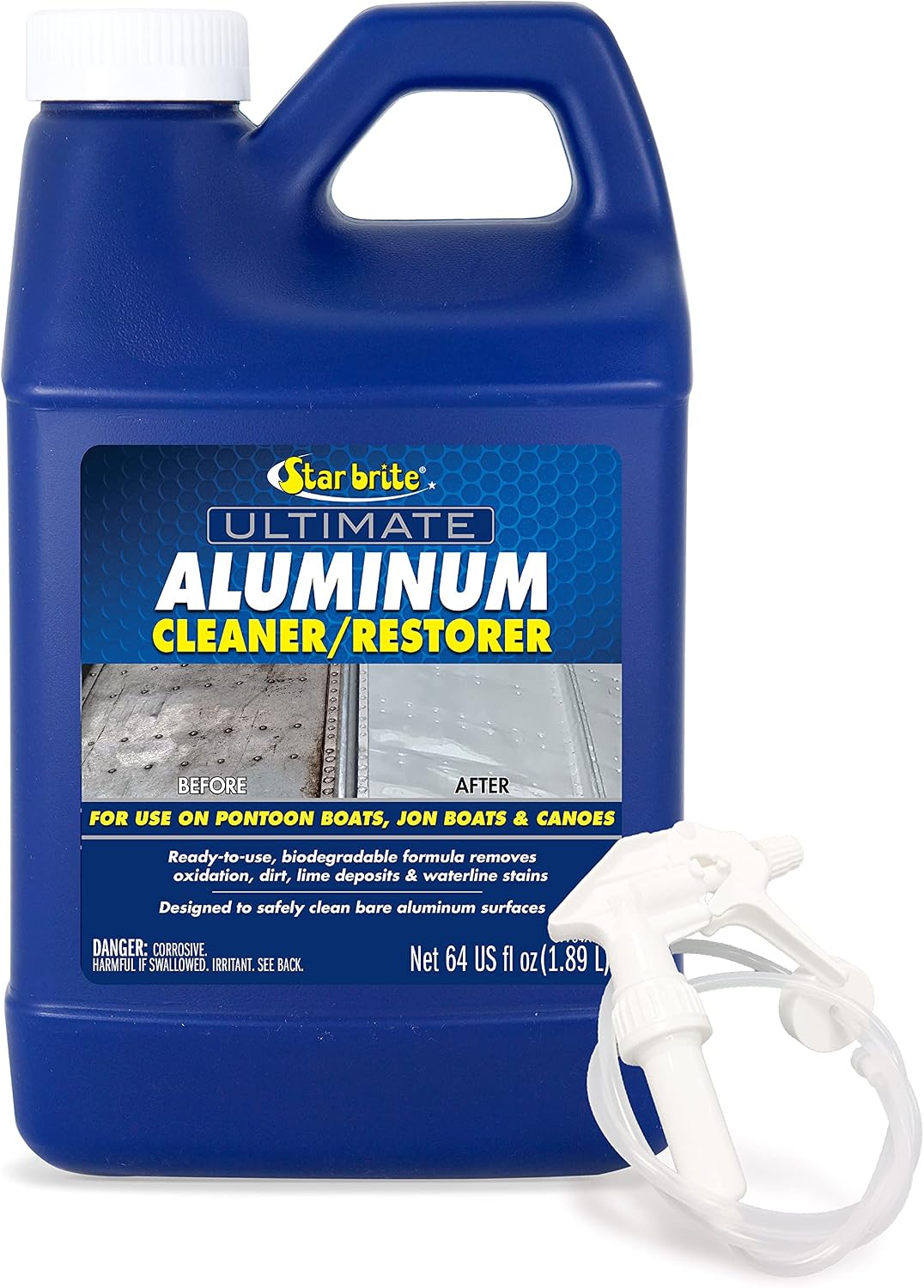 STAR BRITE Ultimate Aluminum Cleaner & Restorer - Aluminum Boat Cleaner - Perfect for Pontoon Boats, Jon Boats & Canoes (NO SPRAYER) - 64 OZ (087762)