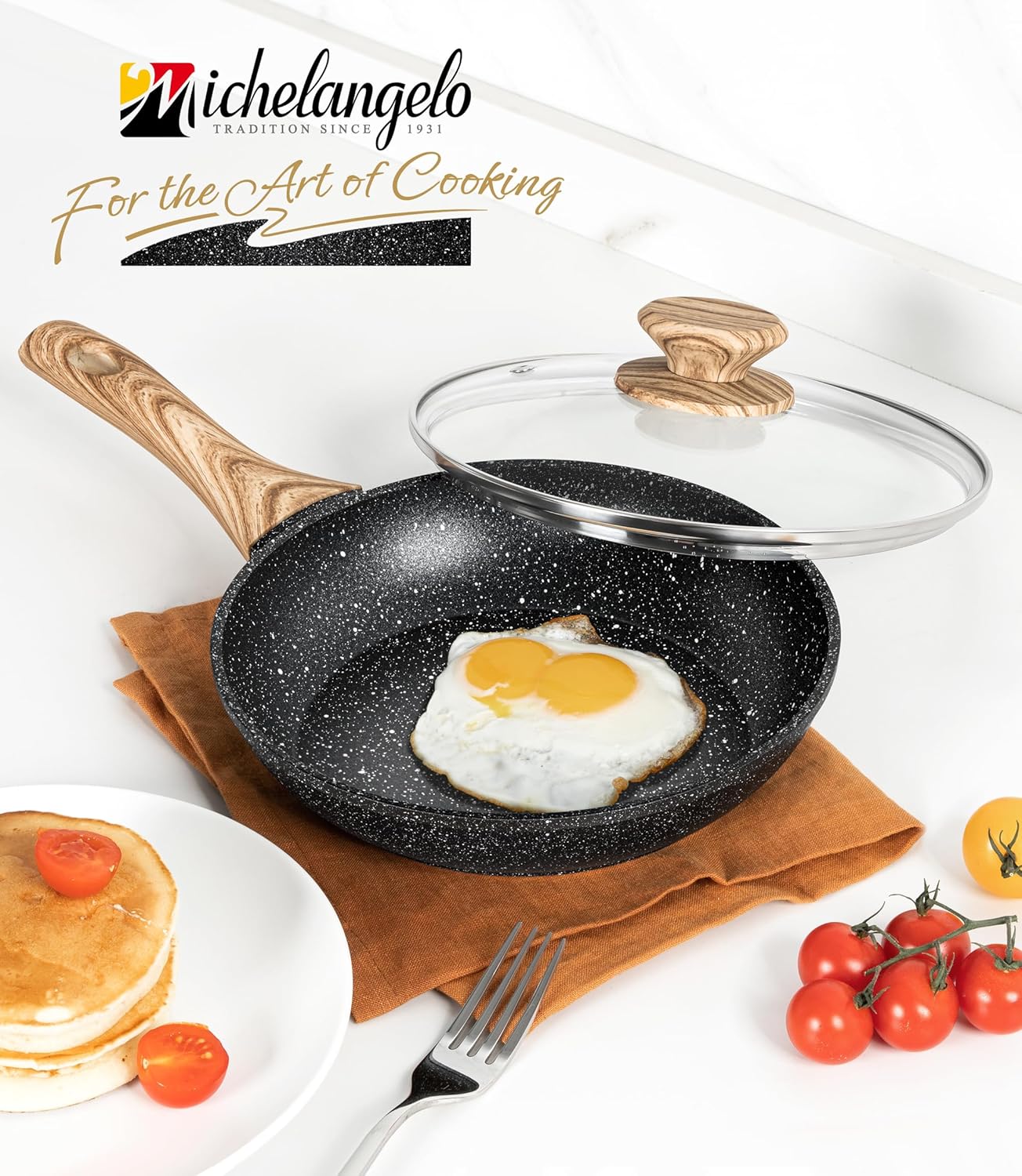 MICHELANGELO 8 Inch Nonstick Frying Pan with Lid, Non Stick Small Frying Pan with Non-Toxic Coating, Non-Stick Skillet with Ergonomic Handle