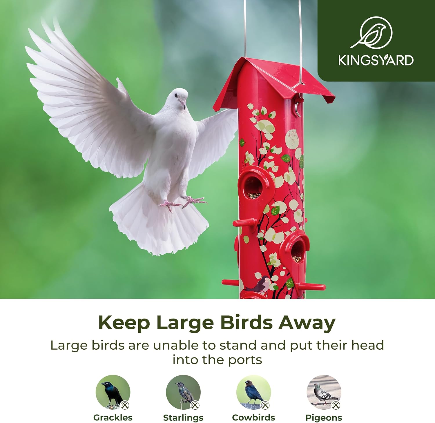 Kingsyard Metal Bird Feeders for Outdoors Hanging, Tube Bird Feeder | 14 in, 6 Feeding Ports, drainage holes, 2 lbs Seed Capacity, Weatherproof, Stays Dry & Fresh, Easy to Clean & Refill, Yellow