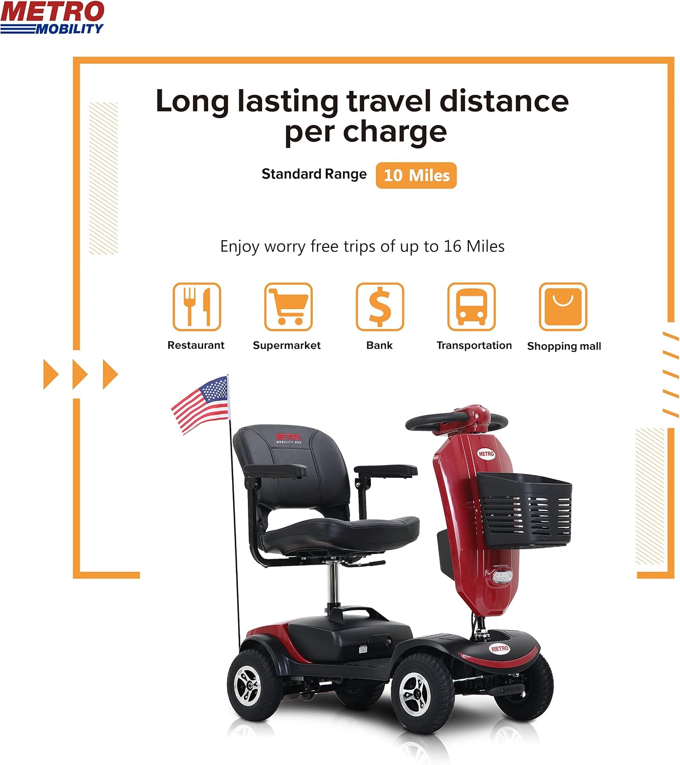 MetroMobility 15-25Miles 330lbs Electric Mobility Scooters for Seniors Blue