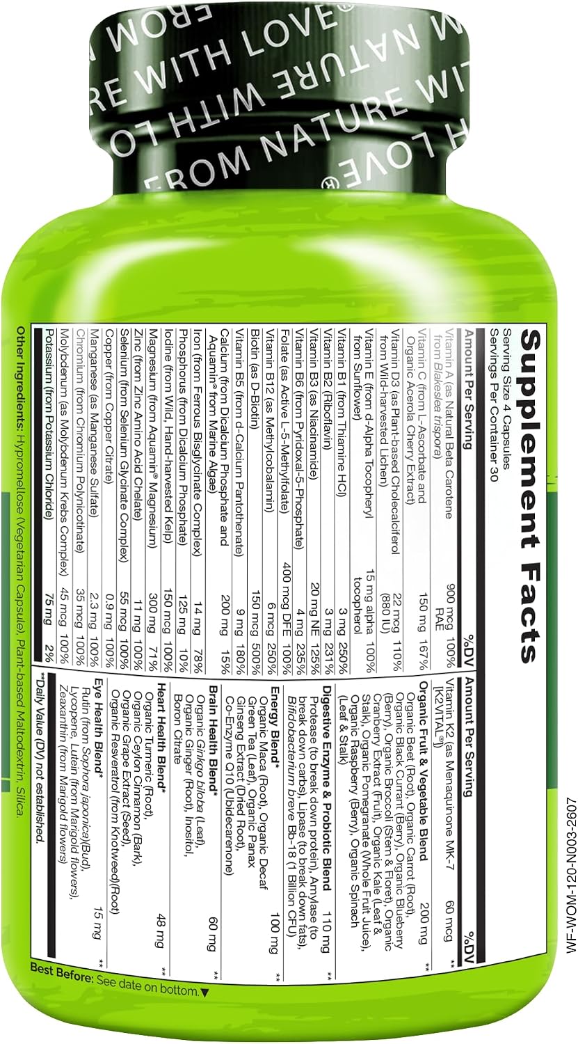 NATURELO Whole Food Multivitamin for Women - with Vitamins, Minerals, & Organic Extracts - Supplement for Energy and Heart Health - Non GMO - 120 Vegan Capsules | Women's Multivitamins with Vitamins, Minerals, Organic Extracts for Energy and Heart Health…