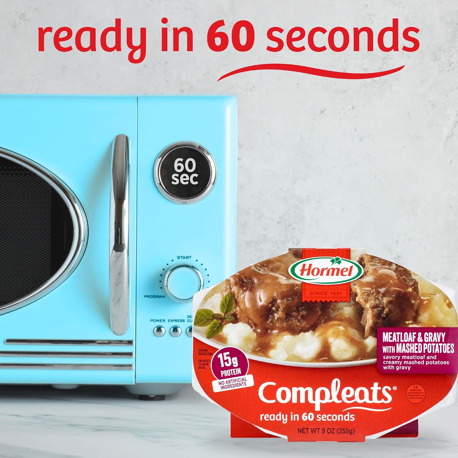 HORMEL COMPLEATS Meatloaf & Gravy With Mashed Potatoes, 9 oz. (6 Pack) | Heat and Eat, Microwave Meals, Prepared Foods