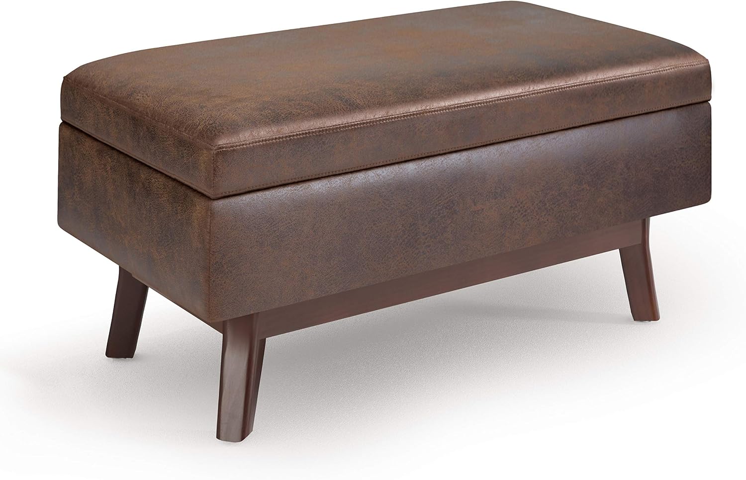 SIMPLIHOME Owen 34" Wide Vegan Leather Lift Top Ottoman in Dark Blue