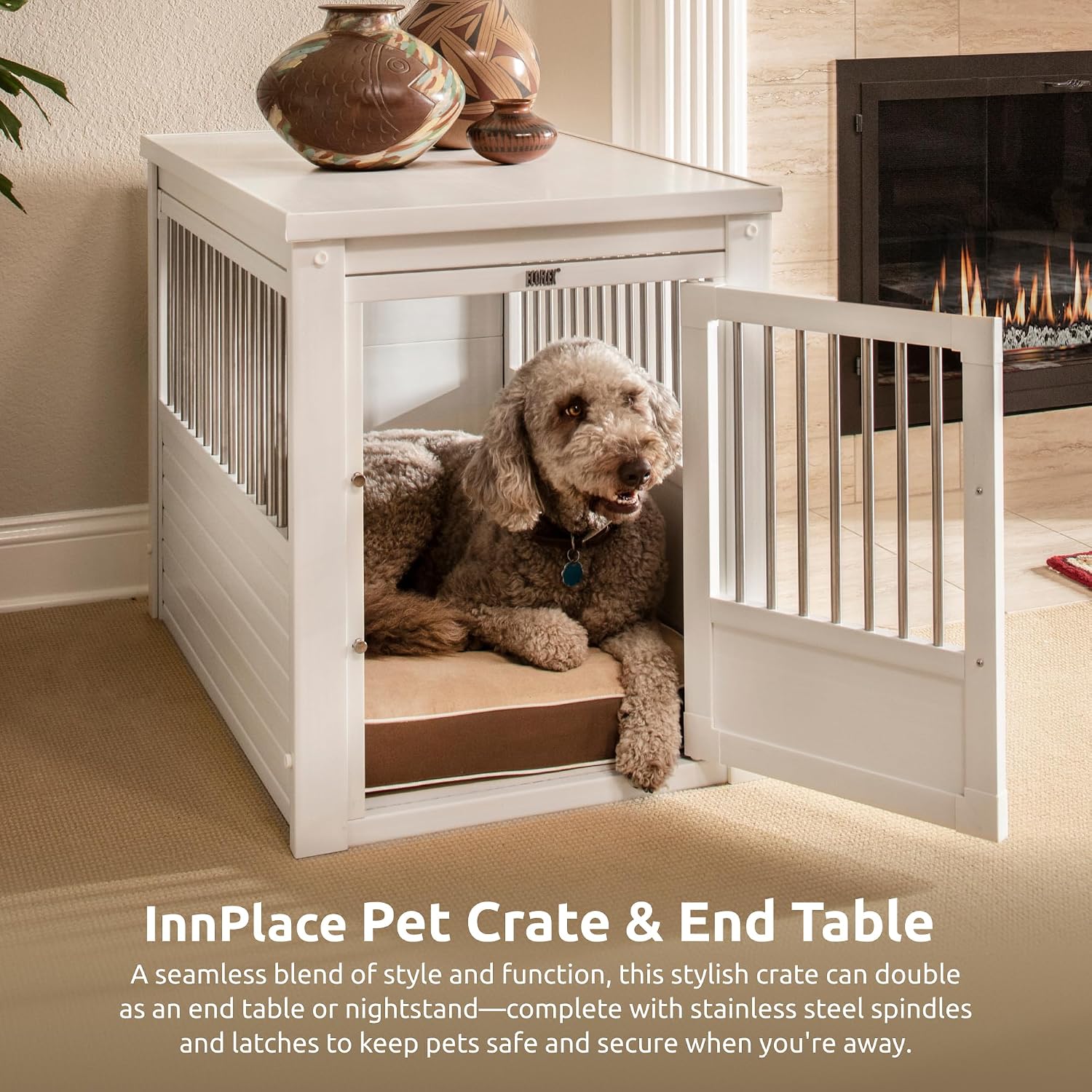 New Age Pet ecoFLEX Pet Crate/End Table, Small, Grey, Model:EHHC405S