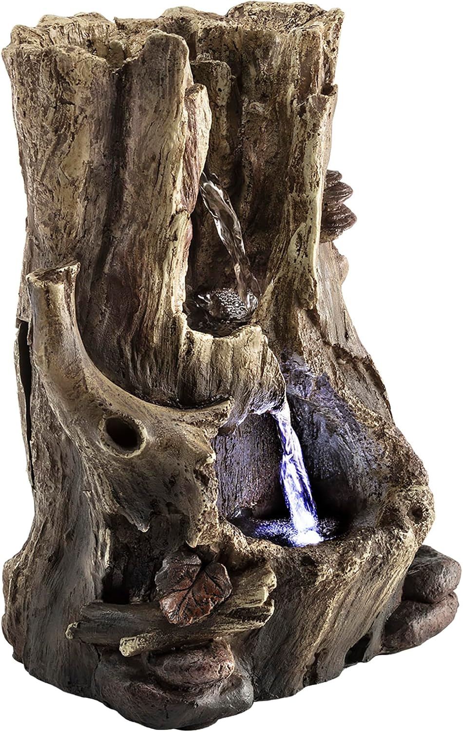 Alpine Corporation WIN326 Indoor Tabletop Light-Up Tiered Rainforest Tree Trunk Water Fountain with LED Lights, 11", Brown