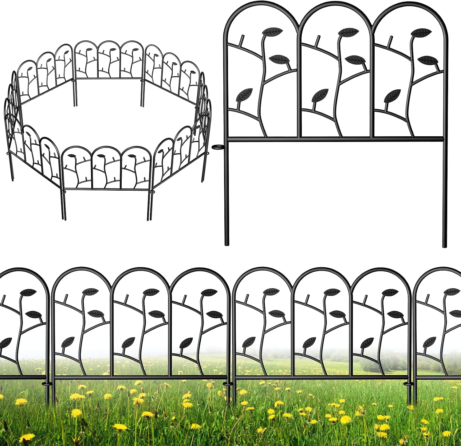 AMAGABELI 10 Panels 17in(H)×10ft(L) Decorative Garden Fences and Borders for Dogs No Dig Rustproof Metal Fence Panels Garden Edging Border Animal Barrier Fencing for Flower Beds Yard Patio Decor Black