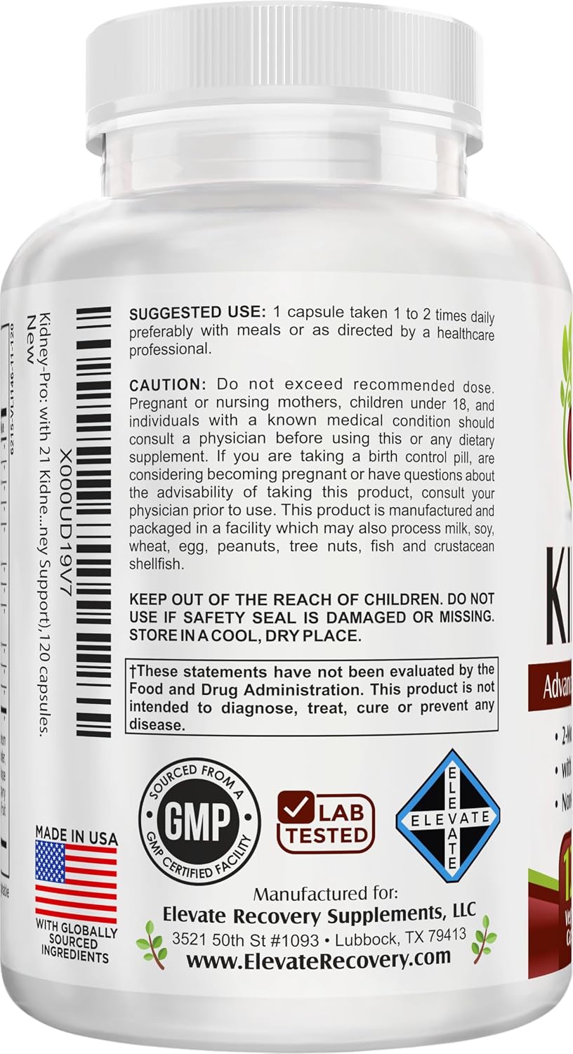 Kidney-Pro: with 21 Kidney Health Supplements in 1 Formula | All-in-1 Kidney Support Supplement | 2-Month Bulk Supply | 120 Capsules