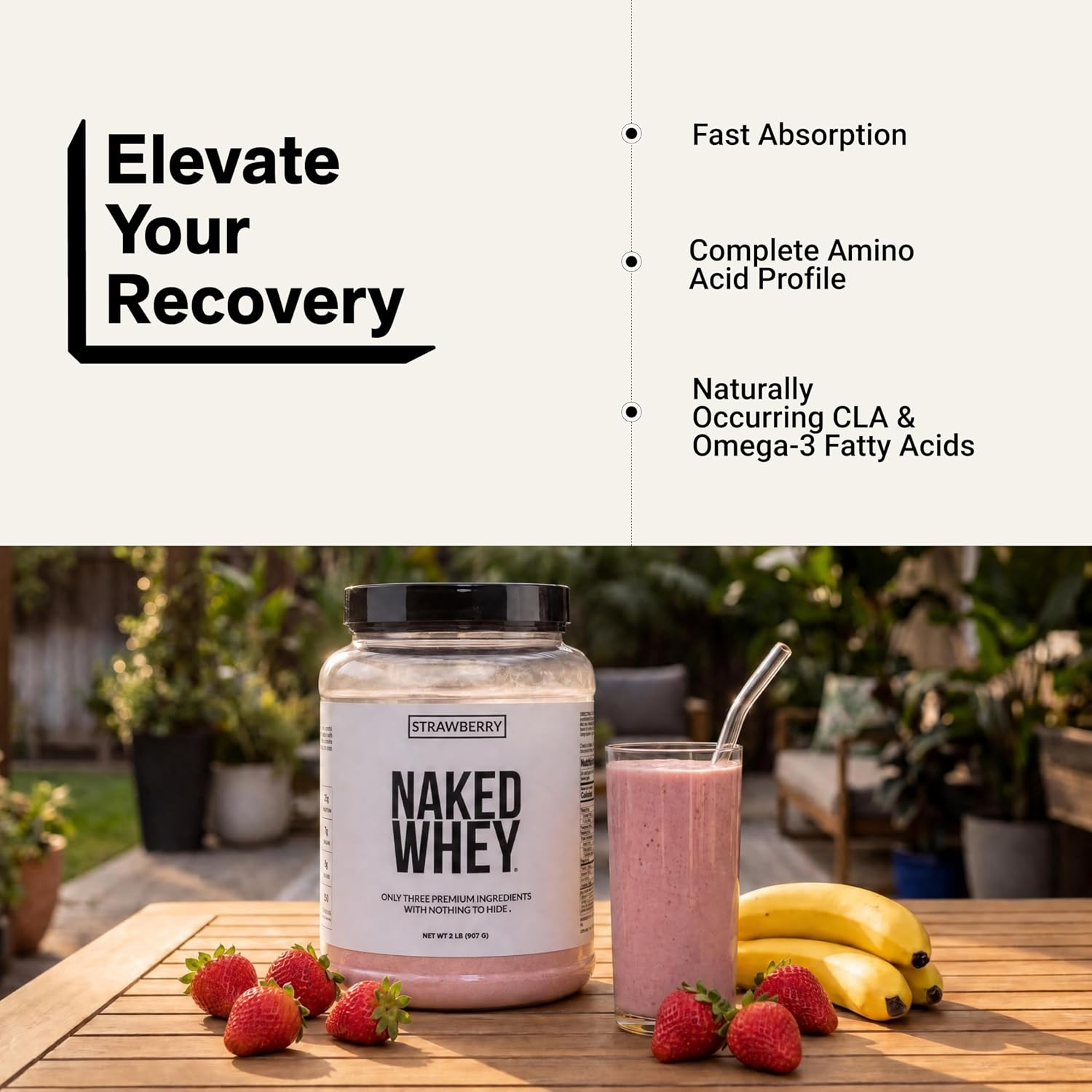 NAKED Whey 5LB 100% Grass Fed Unflavored Whey Protein Powder - Only 1 Ingredient, NSF Certified, Undenatured, Gluten Free, Soy Free, Promote Muscle Growth and Recovery - 76 Servings