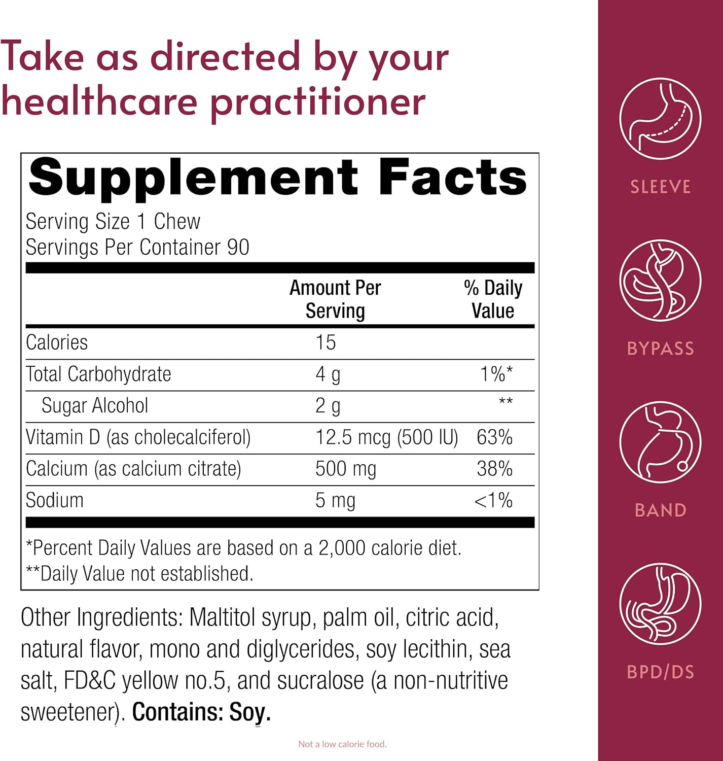 Bariatric Advantage Calcium Citrate Chewy Bites 500 mg - Highly Absorbable & Digestible - Vitamin D3 - Easily Chewable Calcium Supplement - Caramel Flavor - 90 Count