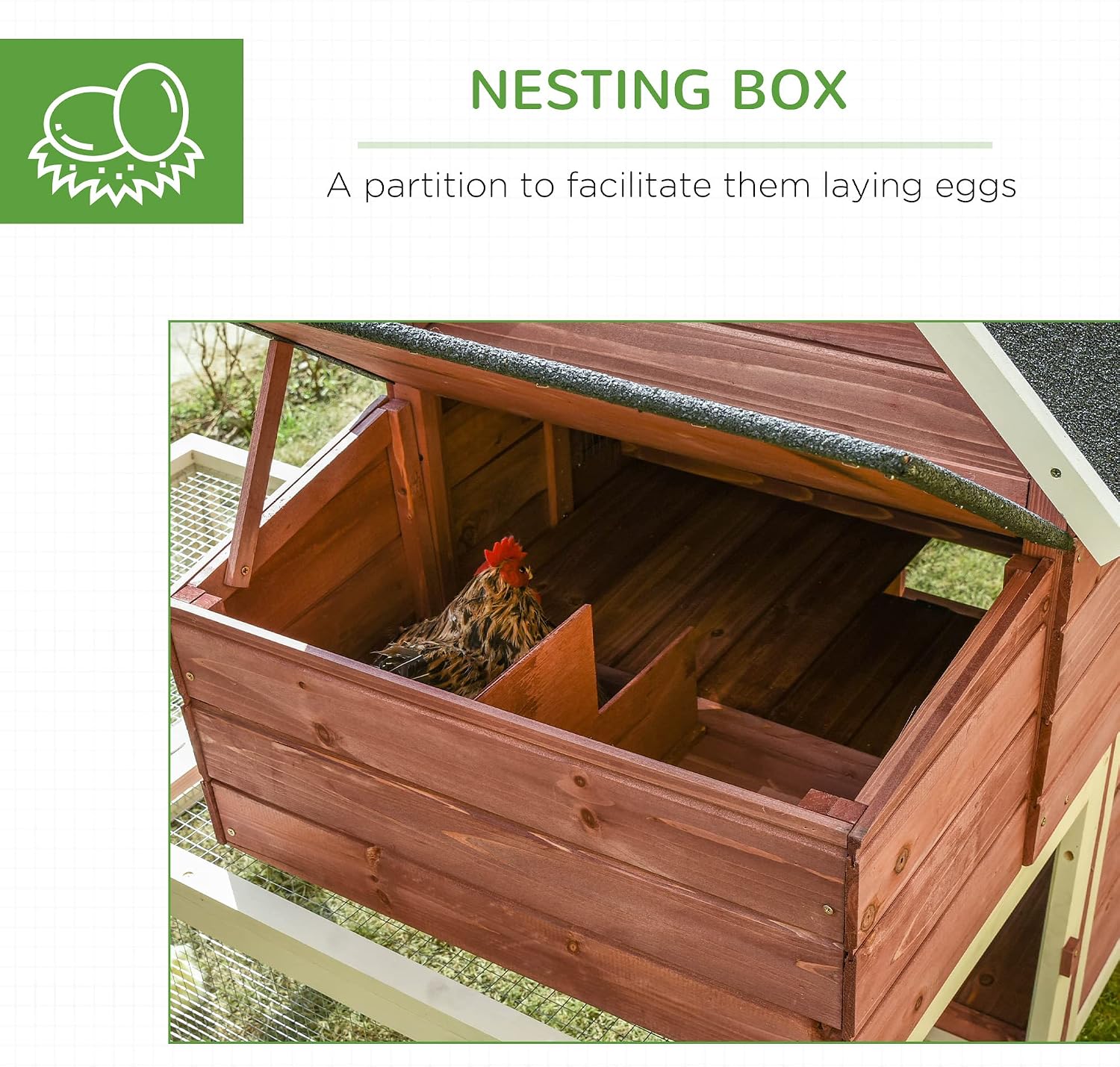 PawHut 114" Chicken Coop Wooden, Customizable Outdoor Chicken Cage Poultry Hen House with Nesting Box, Double Runs, Asphalt Roof, Ramp