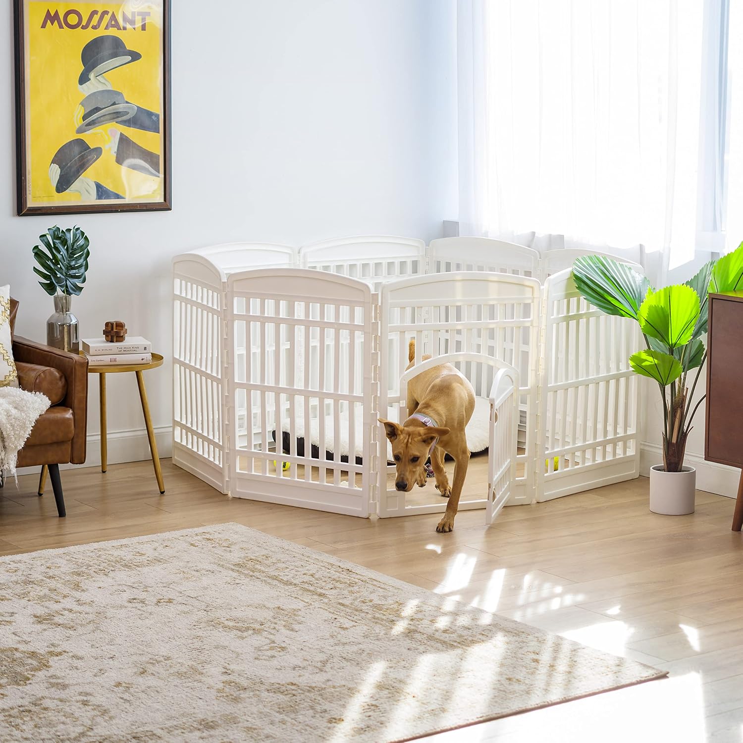 IRIS USA 4-Panel Dog Playpen, Pet Enclosure, Black | Pet Containment, Configurable Layout, Multi-Shape Setup, Custom Pen Configuration, Stable Non-Tip Base, Tool-Free Assembly