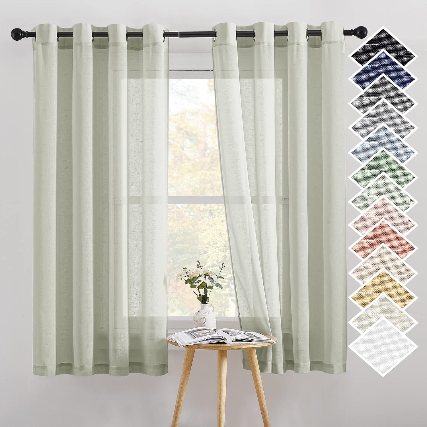NICETOWN Linen Curtains Semi Sheer Bedroom Window Curtains