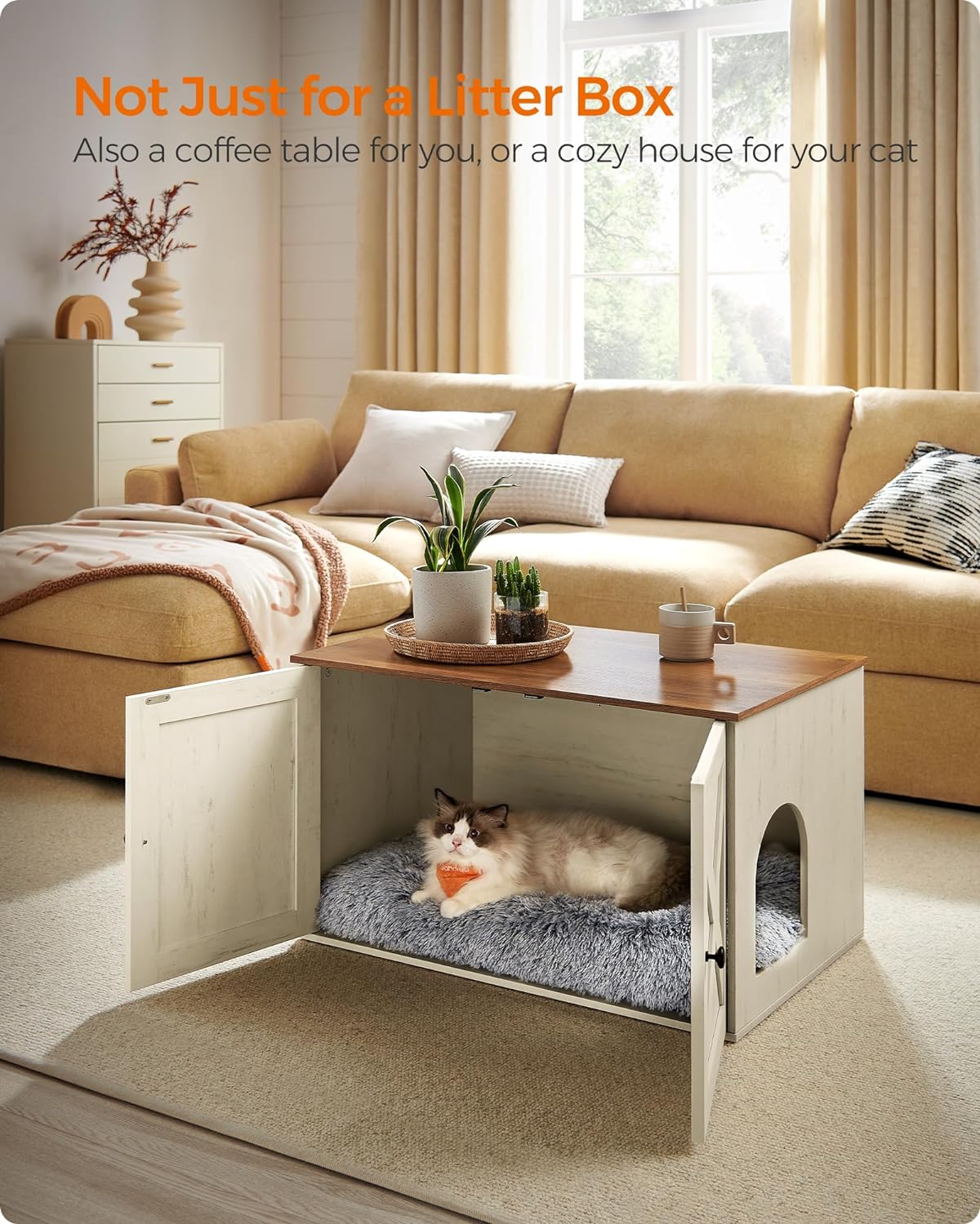 Feandrea Cat Litter Box Enclosure, End Table, 31.5 x 20.9 x 19.7 Inches