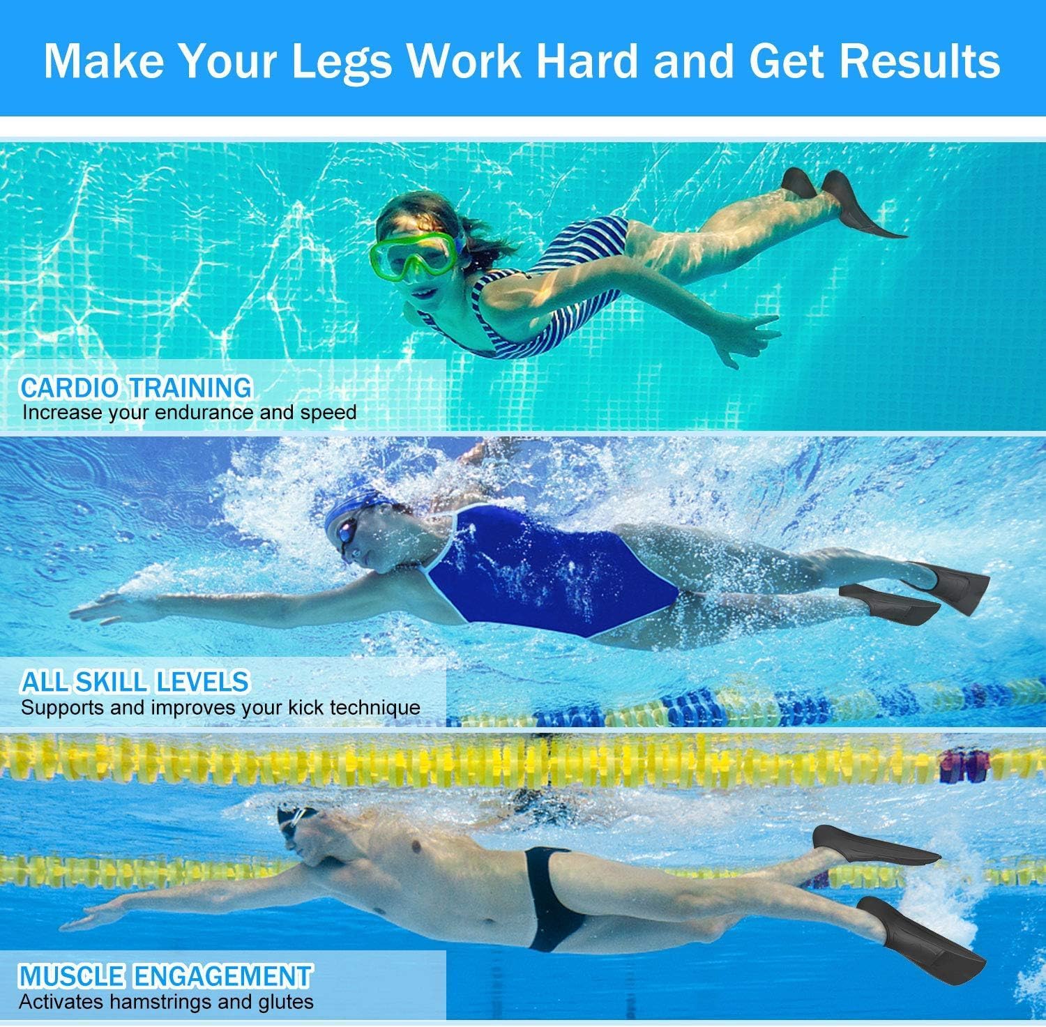 Gintenco Swim Fins, Adults & Kids Swim Training Fins for Lap Swimming