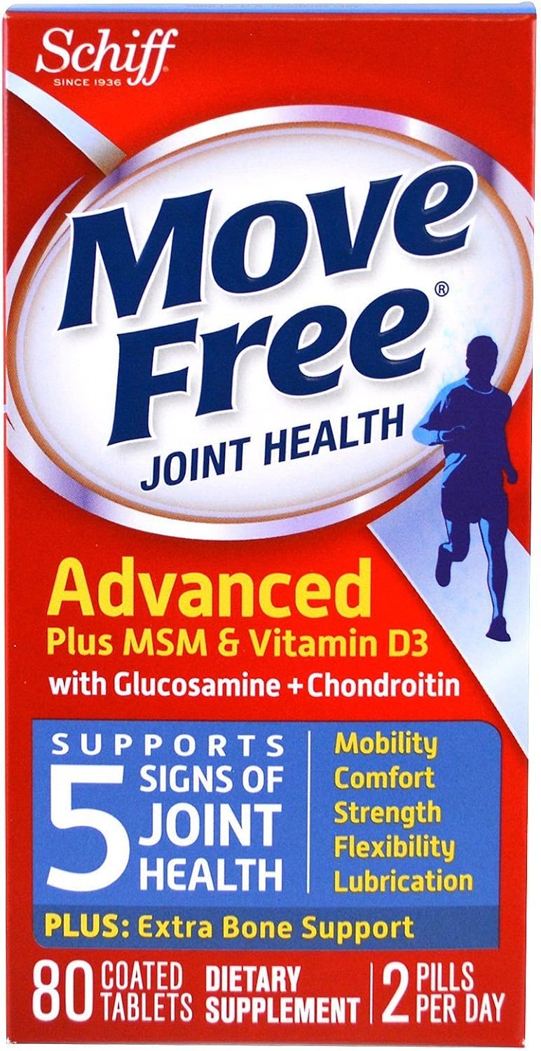Glucosamine and Chondroitin Plus MSM & D3 Advanced Joint Health Supplement Tablets, Move Free (80 Count in A Box), Supports Mobility, Comfort