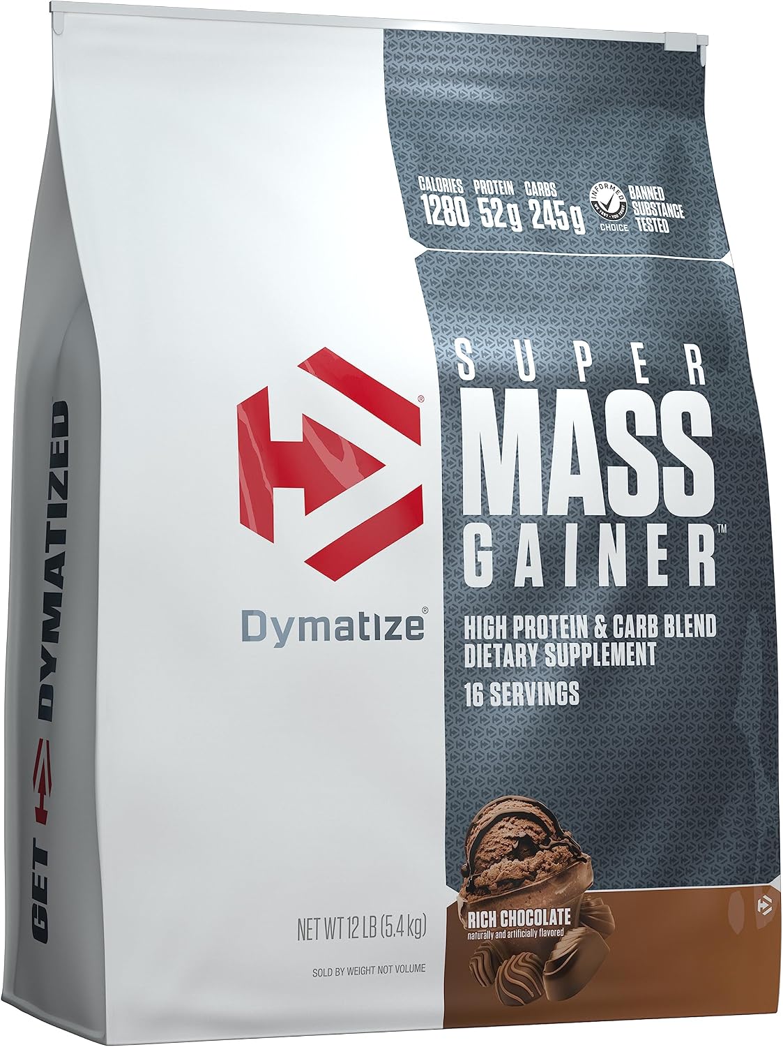 Dymatize Super Mass Gainer Protein Powder, Gourmet Vanilla, 52g Protein, 1g Creatine, 1280 Calories, 10.7g BCAAs, 245g Carbs, Contains Whey Protein Powder, Isolate, and Casein (8 Servings)