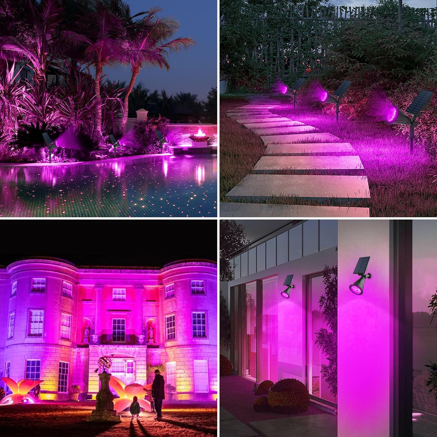T-SUN Color Changing Solar Spot Lights Outdoor Waterproof, 7 LEDs, 2 Pack | 7 Color Changing Modes, IP65 Waterproof Dusk to Dawn Solar Uplights for Tree, Patio, Yard, Garden, Driveway, Pool Area