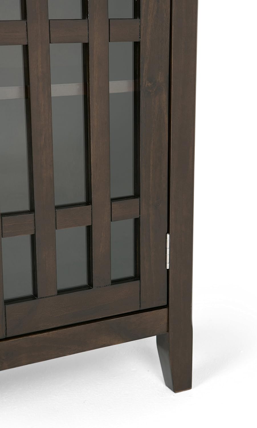 SIMPLIHOME Bedford 62" Wide Solid Wood Sideboard in Brunette Brown | Transitional low media console with glass doors and storage shelves for the living room, entryway or dining room.