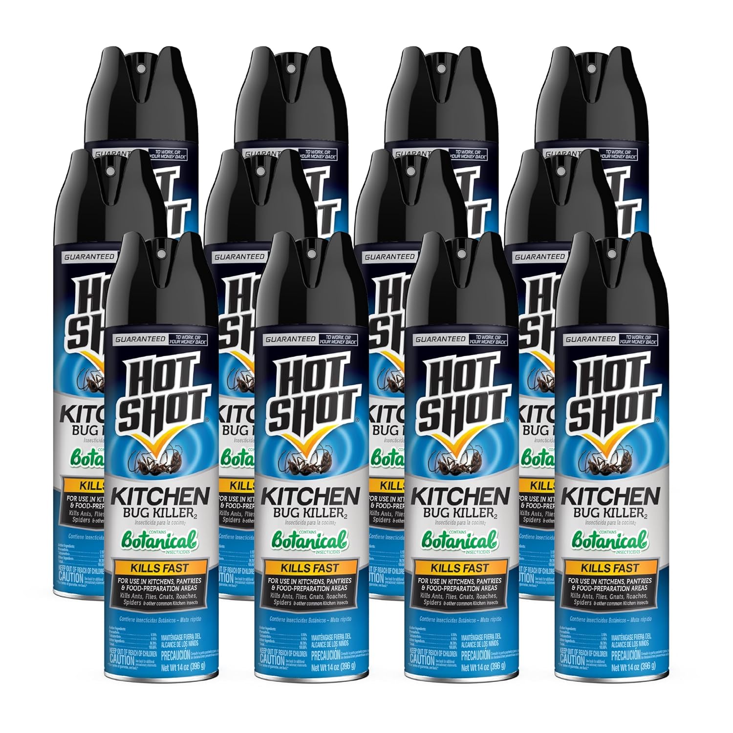 Hot Shot Kitchen Bug Killer Spray, Controls Ants, Flies, Roaches, Spiders and More, Indoor Bug Killer, Botanical Insecticides, 14 Ounce