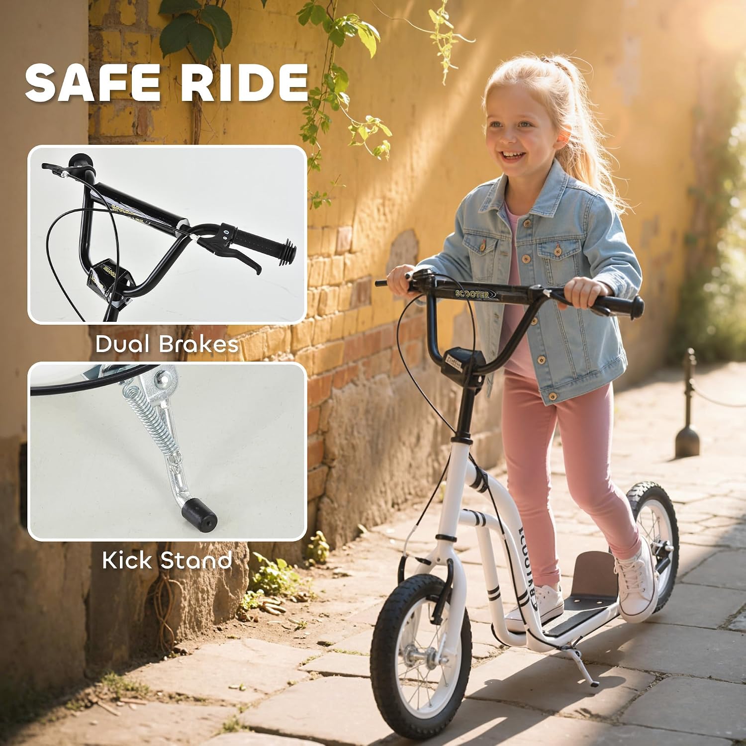 Aosom Kick Scooter with Dual Caliper Brakes Ages 5+ Max Load 220lbs
