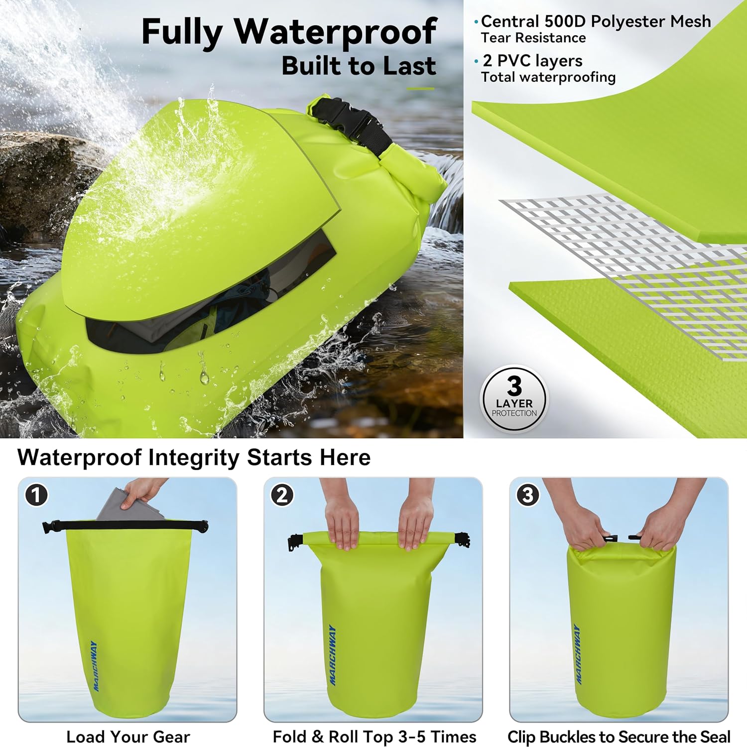 MARCHWAY Floating Waterproof Dry Bag Backpack 5L/10L/20L/30L/40L, Roll Top Sack Keeps Gear Dry for Kayaking, Rafting, Boating, Swimming, Camping, Hiking, Beach, Fishing