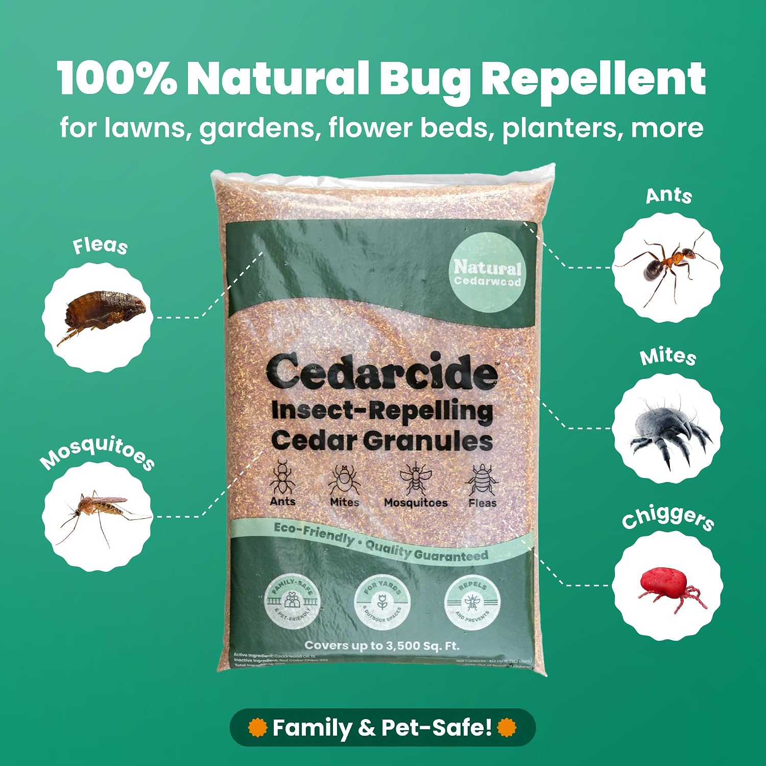 Cedarwood Lawn Patio Granules | Repels Mosquitoes, Ants, Spiders & Chiggers | Smells Great, Easy to Use | 1 Bag (8 Lbs)