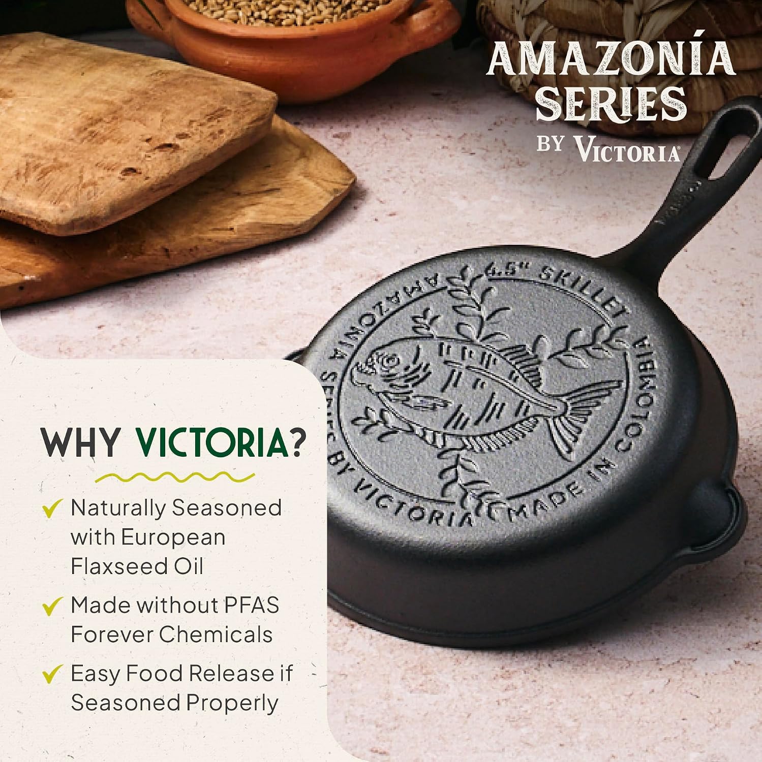 Victoria 10-Inch Cast Iron Skillet, Pre-Seasoned Cast-Iron Frying Pan with Long Handle, Made in Colombia | Pan with Long Handle, Made in Colombia