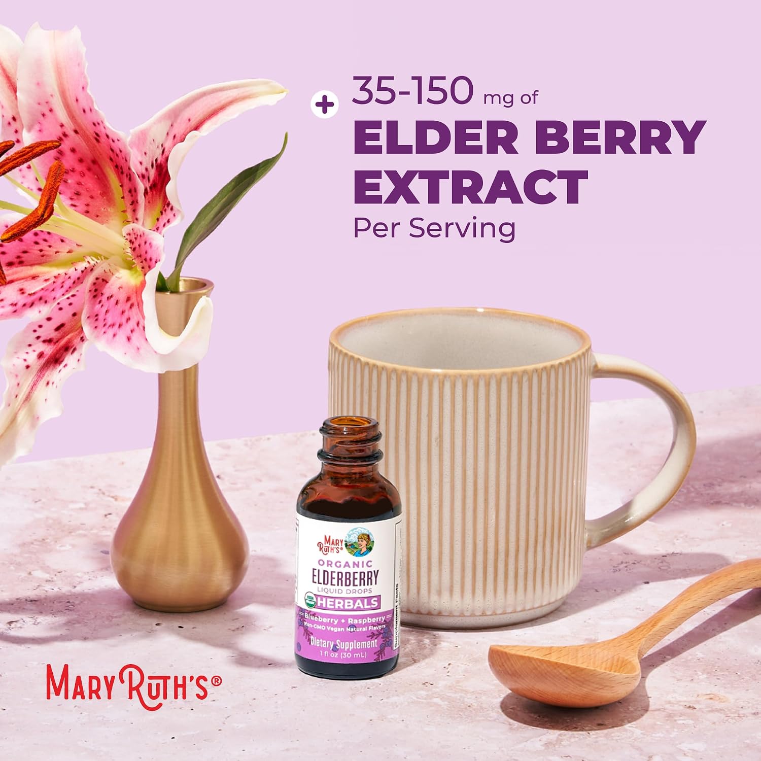 MARYRUTH'S Elderberry Liquid Drops for Adults & Kids, 1 oz, Immune Support | Immune Support, 150mg Elderberry Extract, USDA Organic, Sugar Free, Vegan
