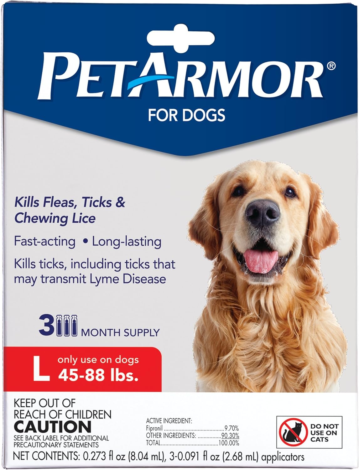 PetArmor Flea & Tick Topical Dogs 45-88 lbs, Fipronil, 3-Month | Ideal for Large Dogs 45-88 lbs; Kills Adult Fleas in 24-48 hrs; 3-month supply; Vet-Quality, No Rx Needed