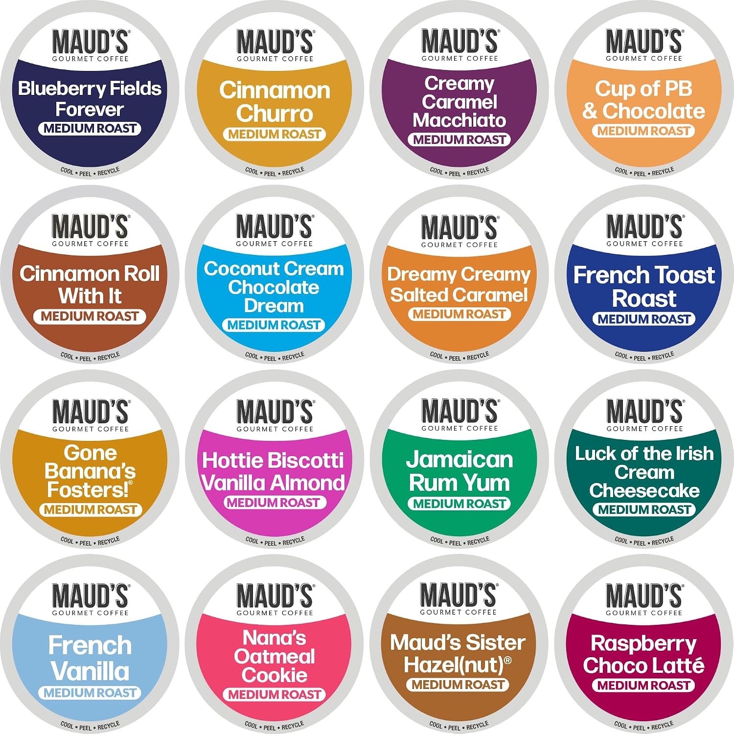 Maud's Family Pack Coffee Pods Variety Pack, 136ct, 12 Assorted Flavors | Medium Roast Flavored Coffee in Single Serve Pods – 100% Arabica Coffee, Compatible with Keurig Coffee Makers