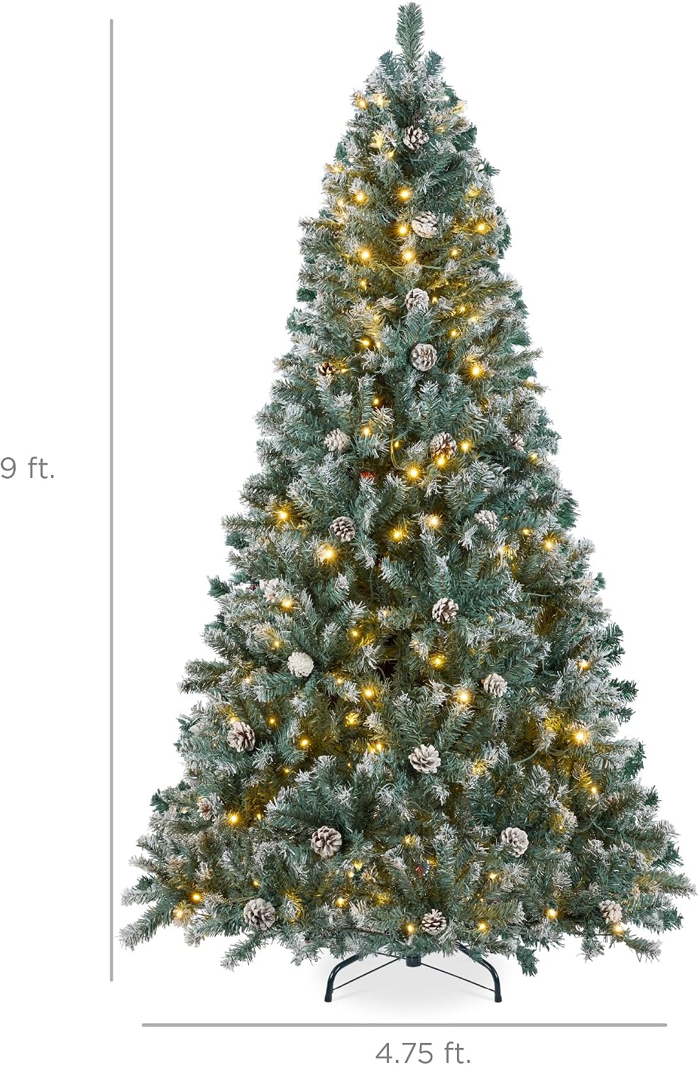 Best Choice Products 7.5ft Pre-Lit Pre-Decorated Pine Artificial Christmas Tree w/Twinkling LEDs, 1, 346 Flocked Frosted Tips, 80 Pinecones