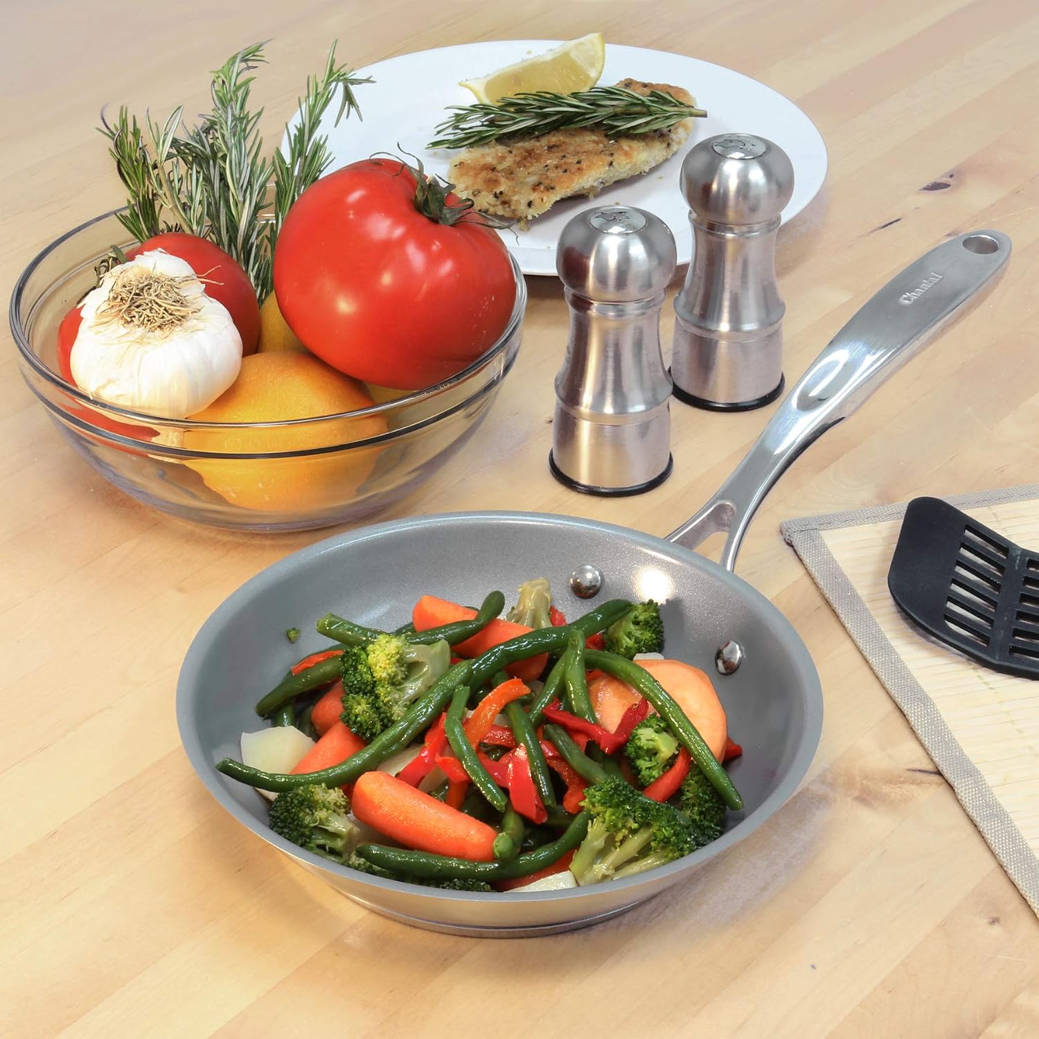 Chantal Induction 21 Steel 1 quart NonStick Saucepan with Tempered Glass Lid, Ceramic Non Stick, Brushed Stainless Steel