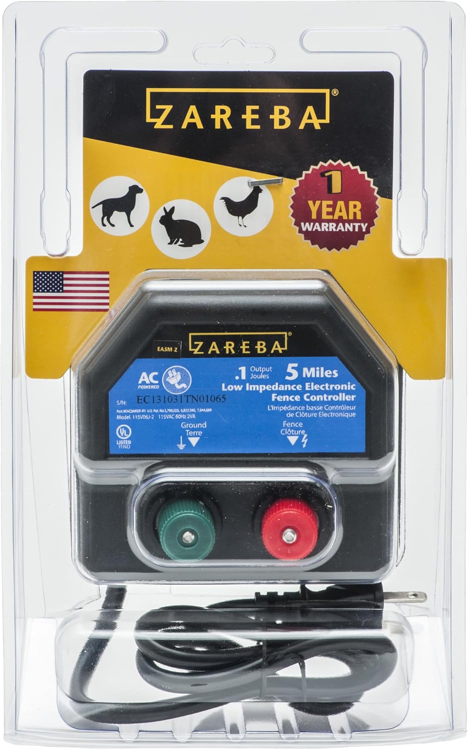 Zareba EA5M-Z 5-Mile AC-Powered Electric Fence Charger,Black