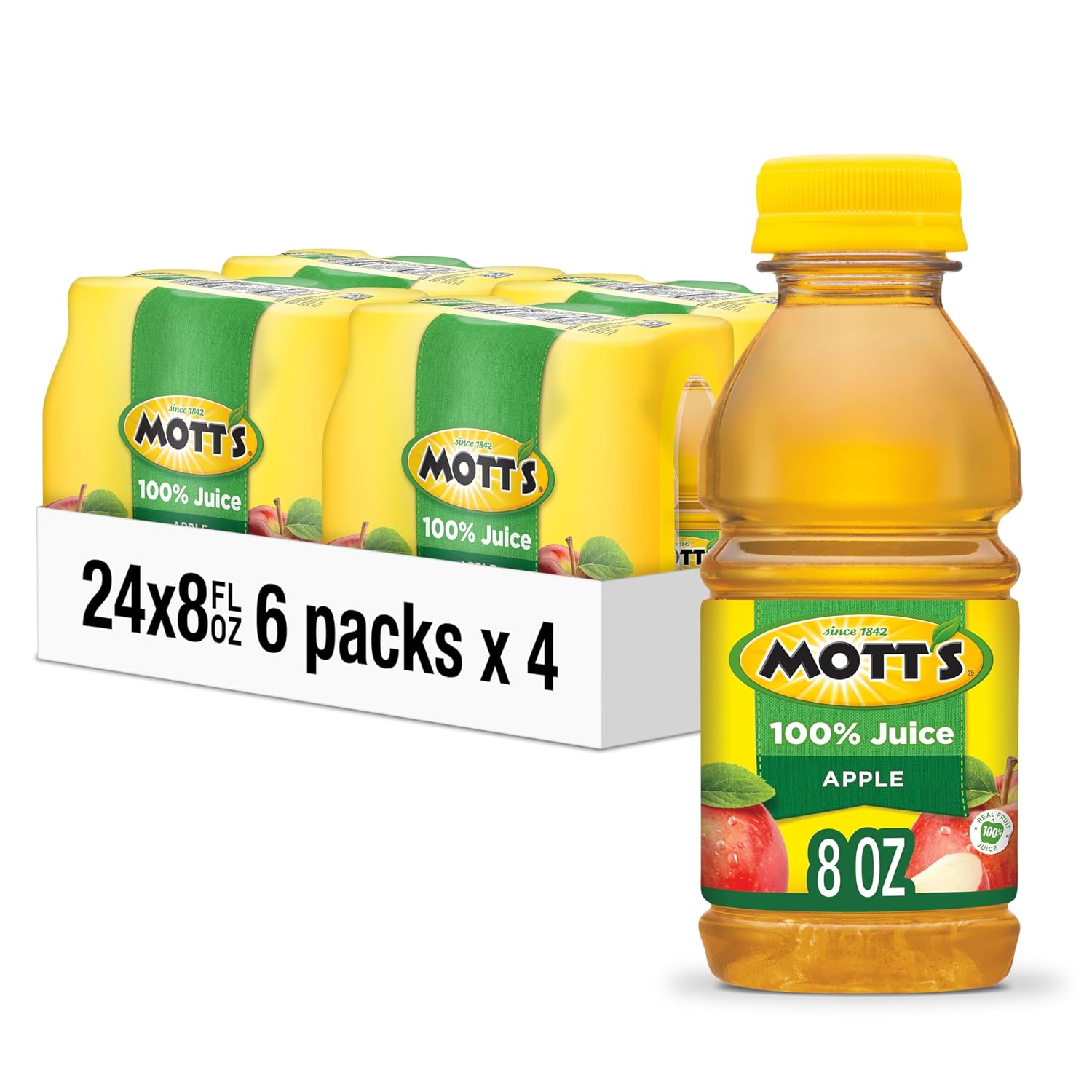 Mott's 100% Original Apple Juice, 8 Fl Oz Bottles, 24 Count (4 Packs Of 6), 2 Servings Of Fruit, 100% Fruit Juice, Gluten-free, Caffeine-free, Kosher, Contains No Artificial Colors Or Sweeteners