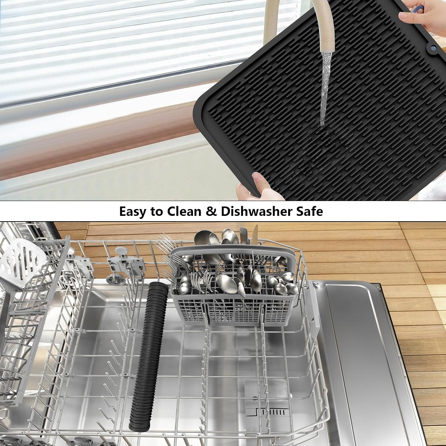 ZLR Silicone Dish Drying Mat for Kitchen Counter, Eco-Friendly Fast Dry Dish Mat, Easy Clean Multi Usage Drying Matt, Heat Resistant Trivet