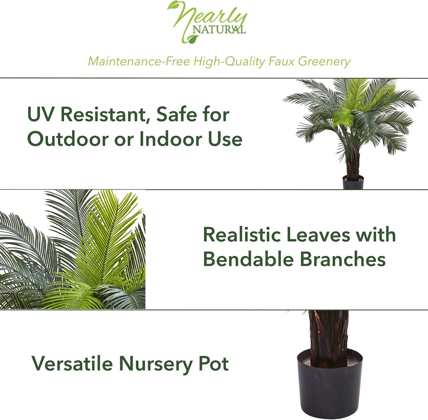 Nearly Natural 3 ft UV-Resistant Artificial Cycas Tree with Pot | Lush Realistic Palm Tree Foliage, Faux Greenery with 15 Robust Leaves