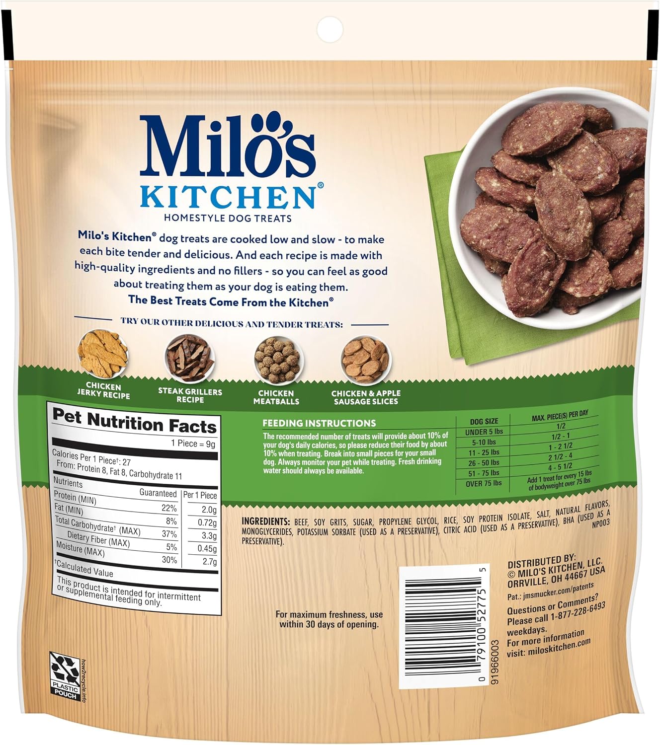 Milo’s Kitchen Chicken & Apple Sausage Slices Dog Treats, 18 Oz. Bag