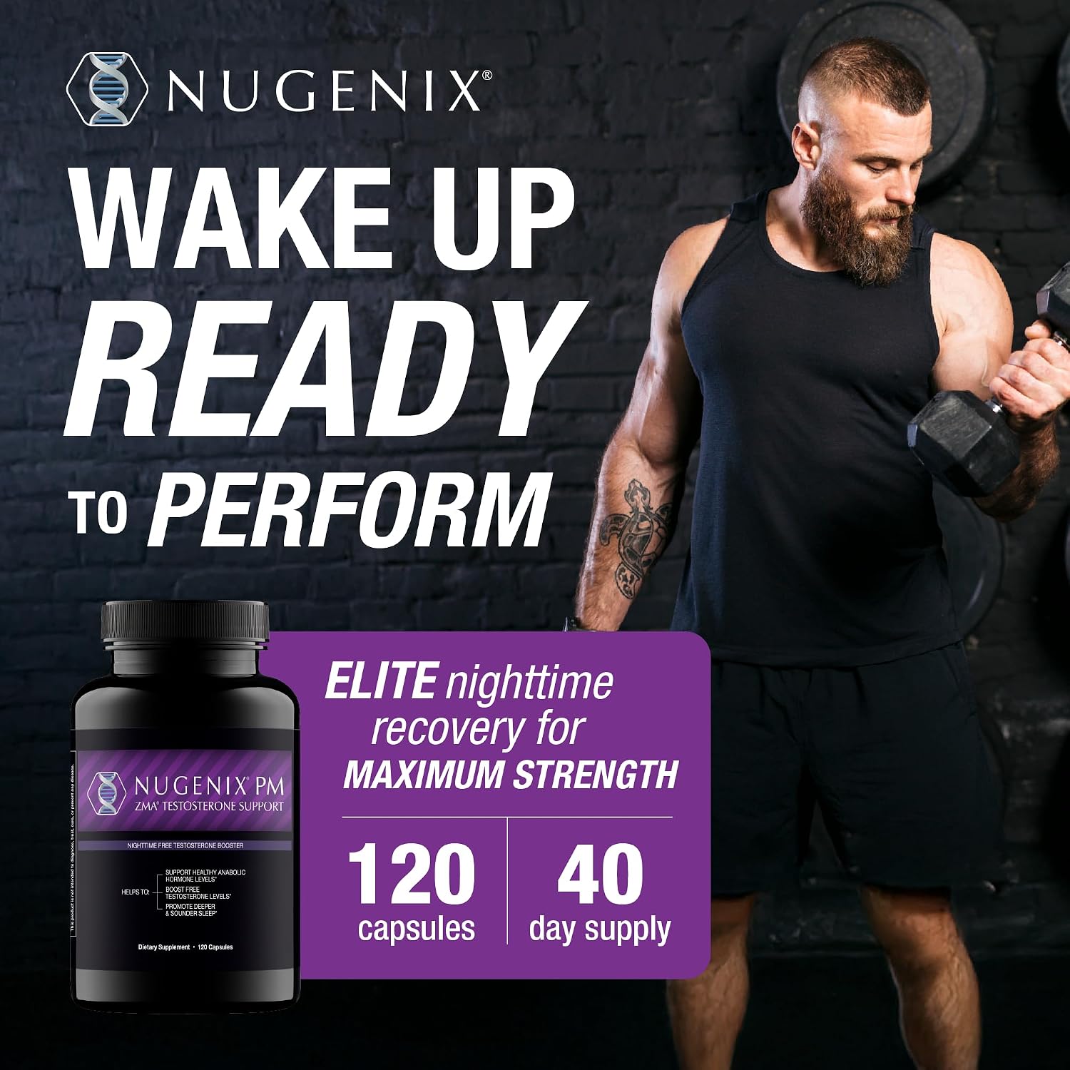 Nugenix PM ZMA - Nighttime Free Testosterone Booster for Men, 120ct | Sleep Support, Testosterone Supplement, Increase Muscle