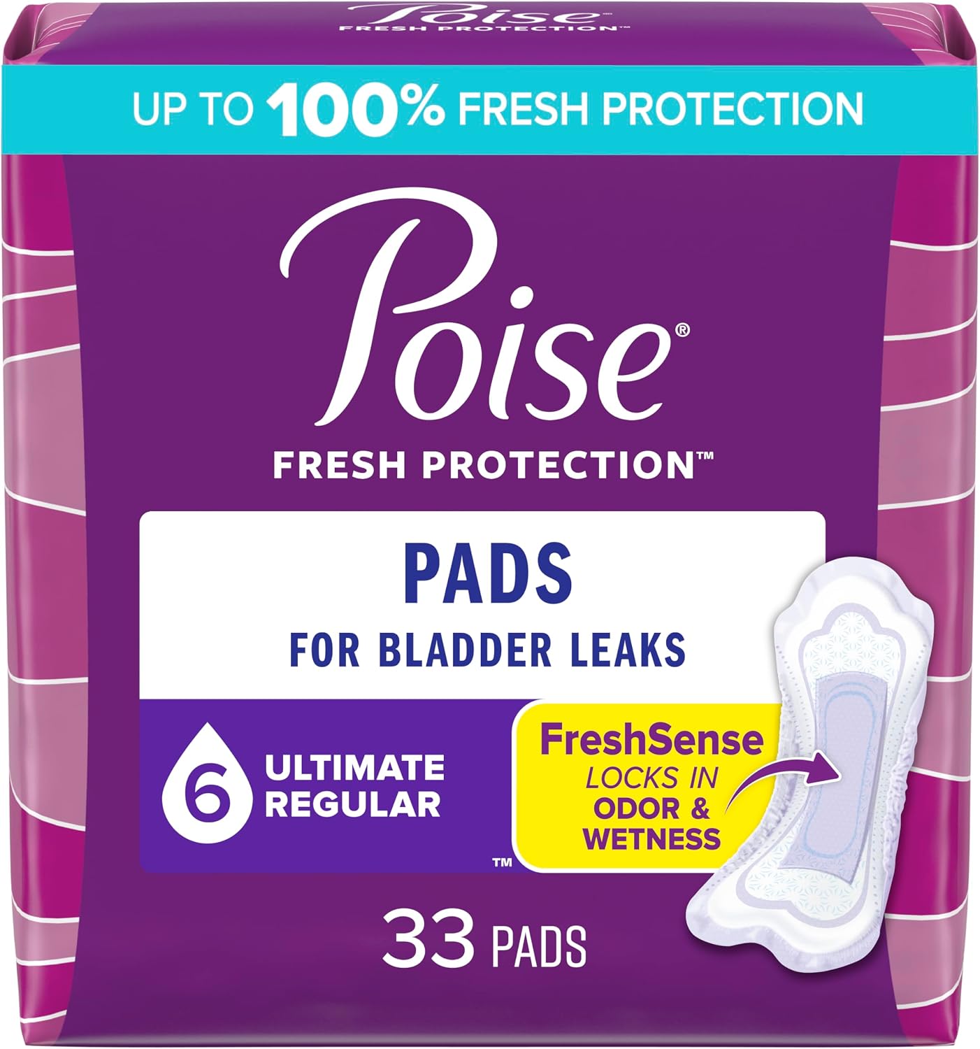 Poise Incontinence & Postpartum Pads for Bladder Leaks, 6 Drop Ultimate Absorbency, Regular Length, 112 Count, Packaging May Vary