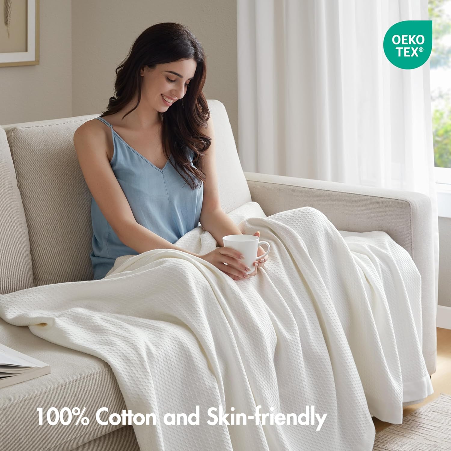 Madison Park 100% Egyptian Cotton Summer Blanket Full Queen Size Teal