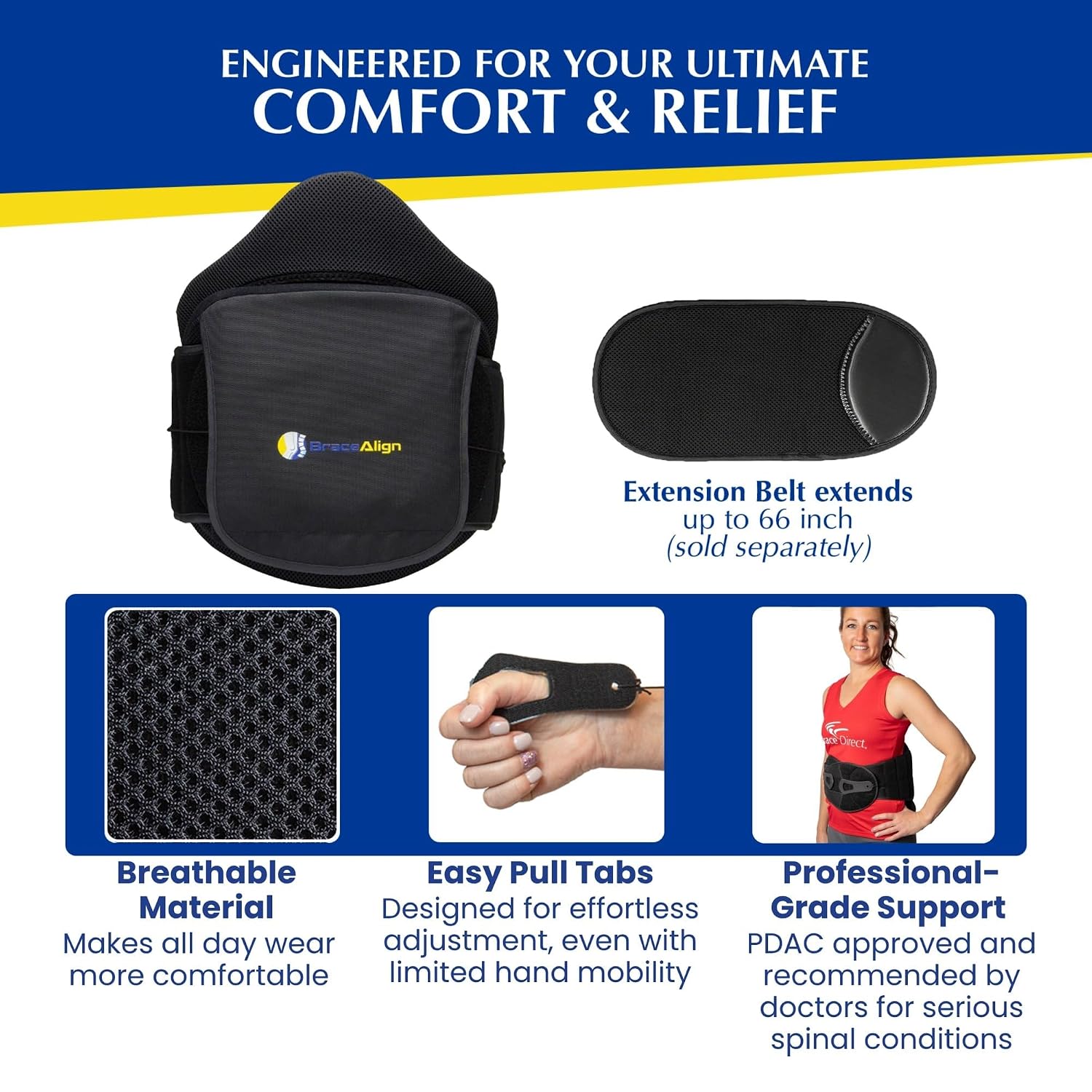 VertebrAlign LSO Back Brace for Sciatica & Herniated Disc L0650 | Back lumbar support brace that eases lower back pain, fracture support, SI joint & bulging disc. Men & women. L0631, L0648
