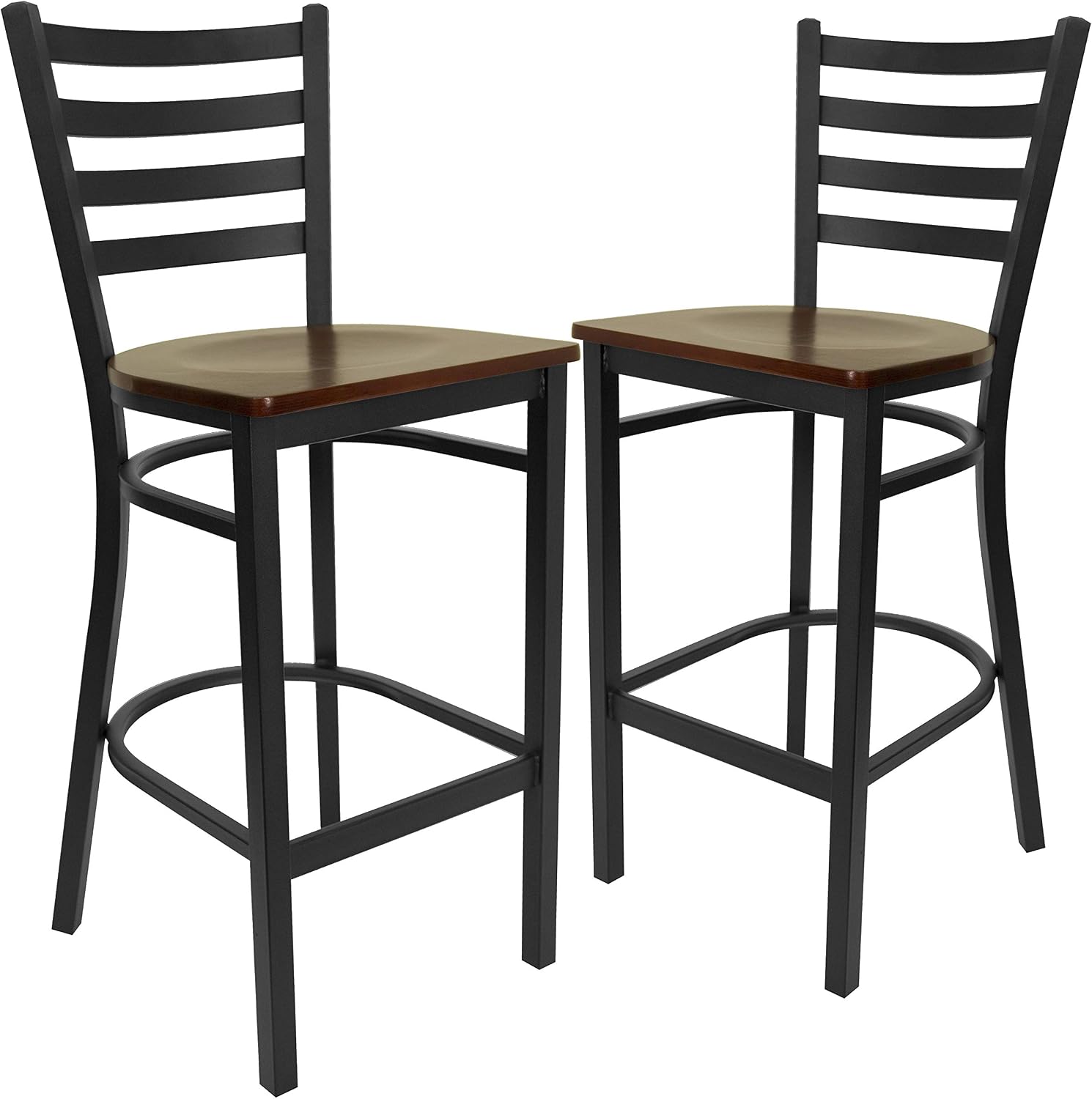 Flash Furniture Hercules Series Ladder Back Metal Restaurant Barstool, Modern Upholstered Armless Bar Height Chair for Restaurants and Kitchens, Black | Vinyl Upholstery, Durable Construction, Commercial Use