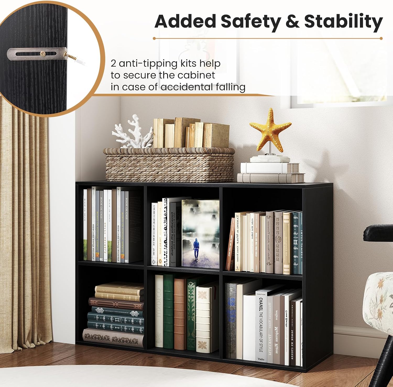 Giantex 8-Cube Bookcase, 3-Tier Cubby Bookshelf, Horizontal Vertical Display Rack with Anti-Tipping Kits, Modern Storage Organizer Shelf Unit for Bedroom, Living Room, Study (Natural, 8-Cube)